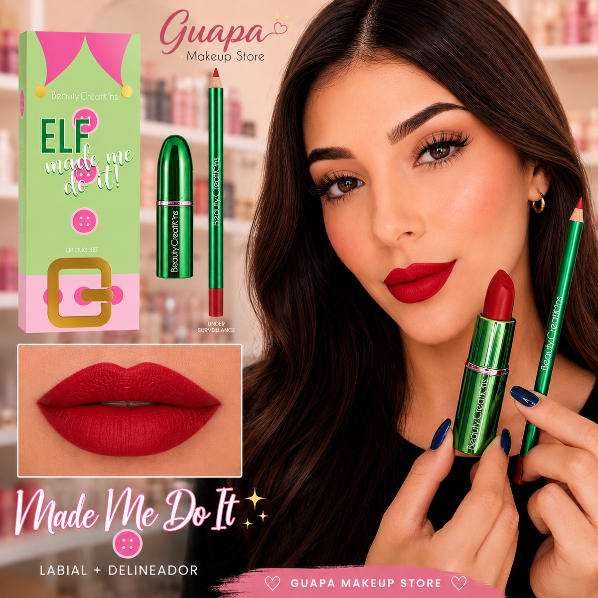 Labial colección navideña en set beauty creation