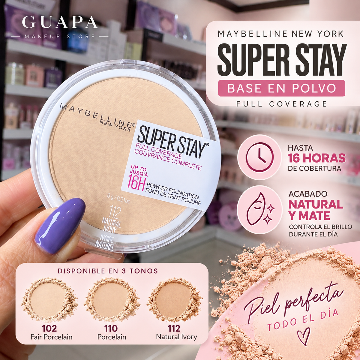 Base en Polvo Cobertura Total Súper Stay Maybelline