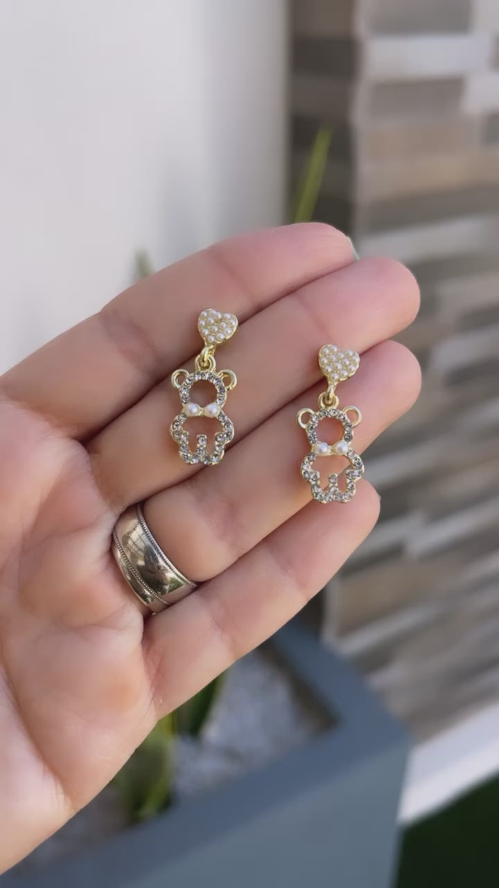 Aretes de Osito colgantes base de corazón